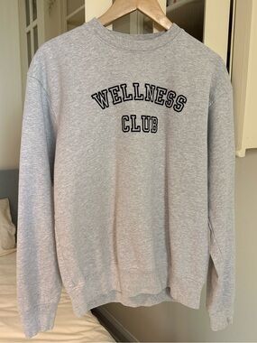SPORTY&RICH Wellness Club Fleece Sweatshirt Crew Neck Gray (Unisex) Small